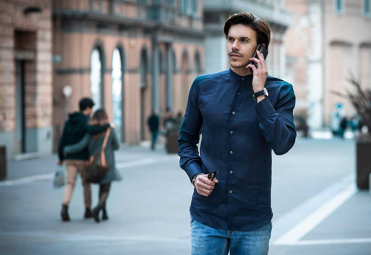camicia lino uomo collo coreana Shooting Ancona