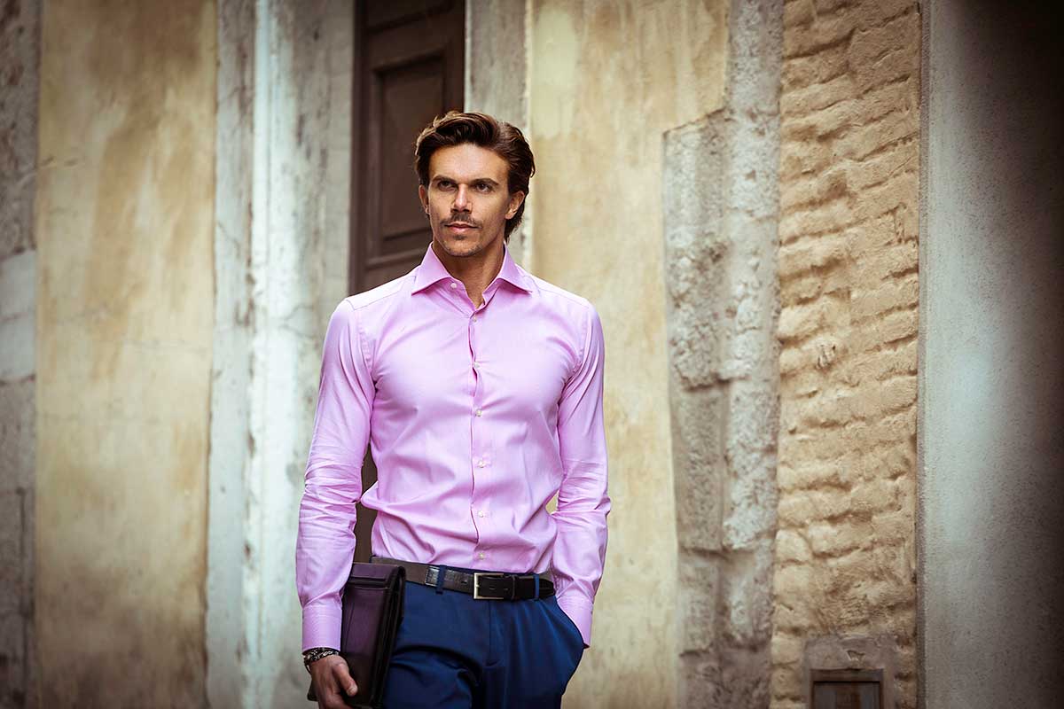 camicia uomo cotote rosa tinta unita shooting fotografico ancona
