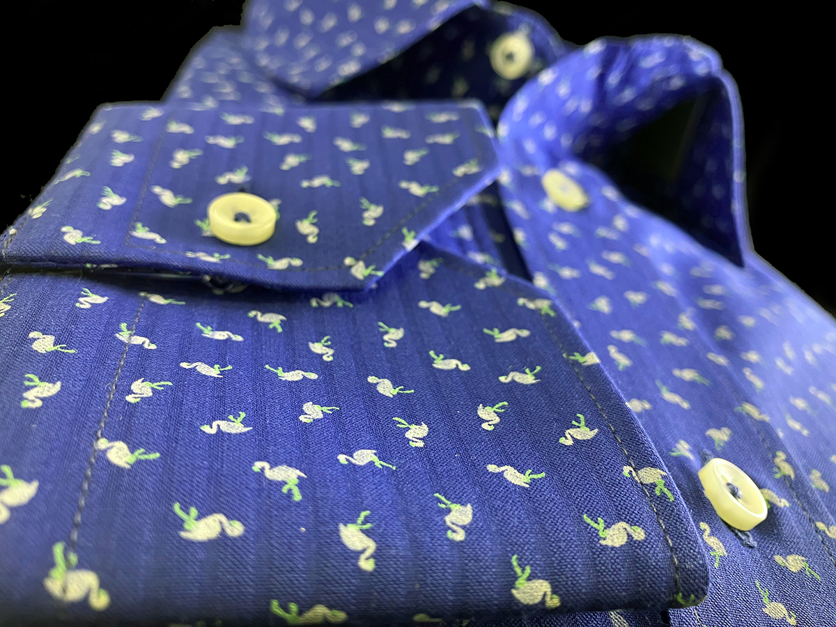 Camicia da uomo azzurra con fenicotteri Primavera estate 2002 Camerano Ancona Camiceria Smeralda
